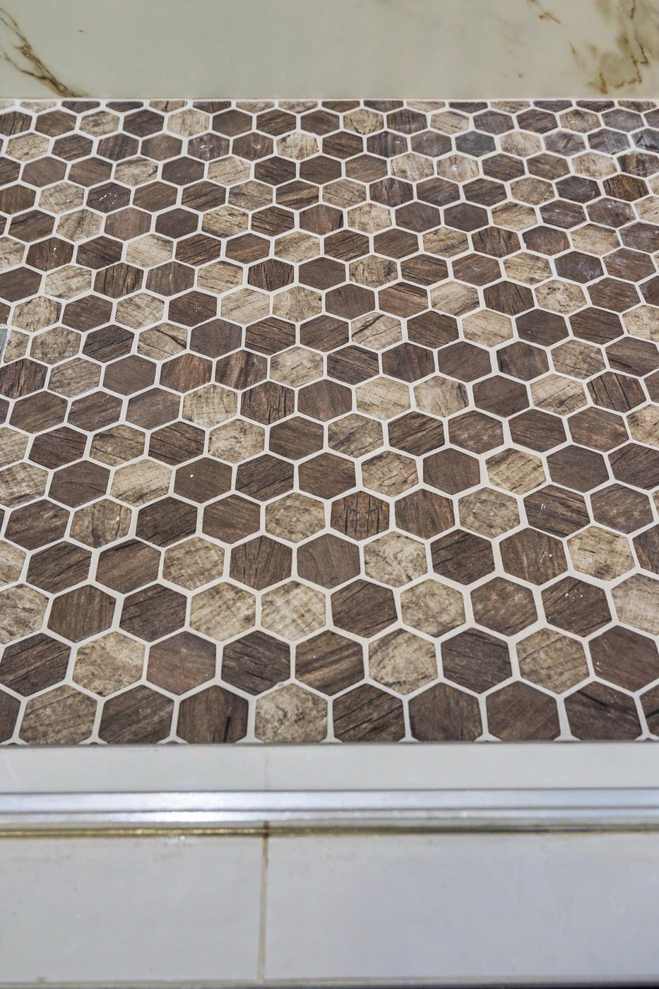 Hexagon mosaic shower floor