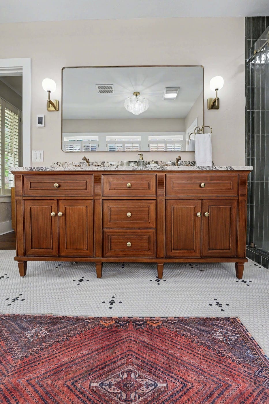 Furniture-style wood double vanity