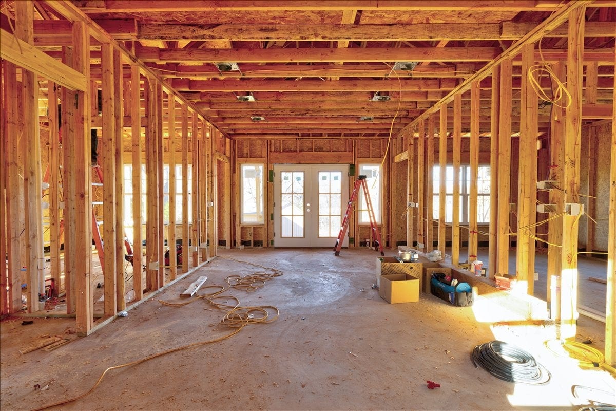 Guest house framing with French doors installed